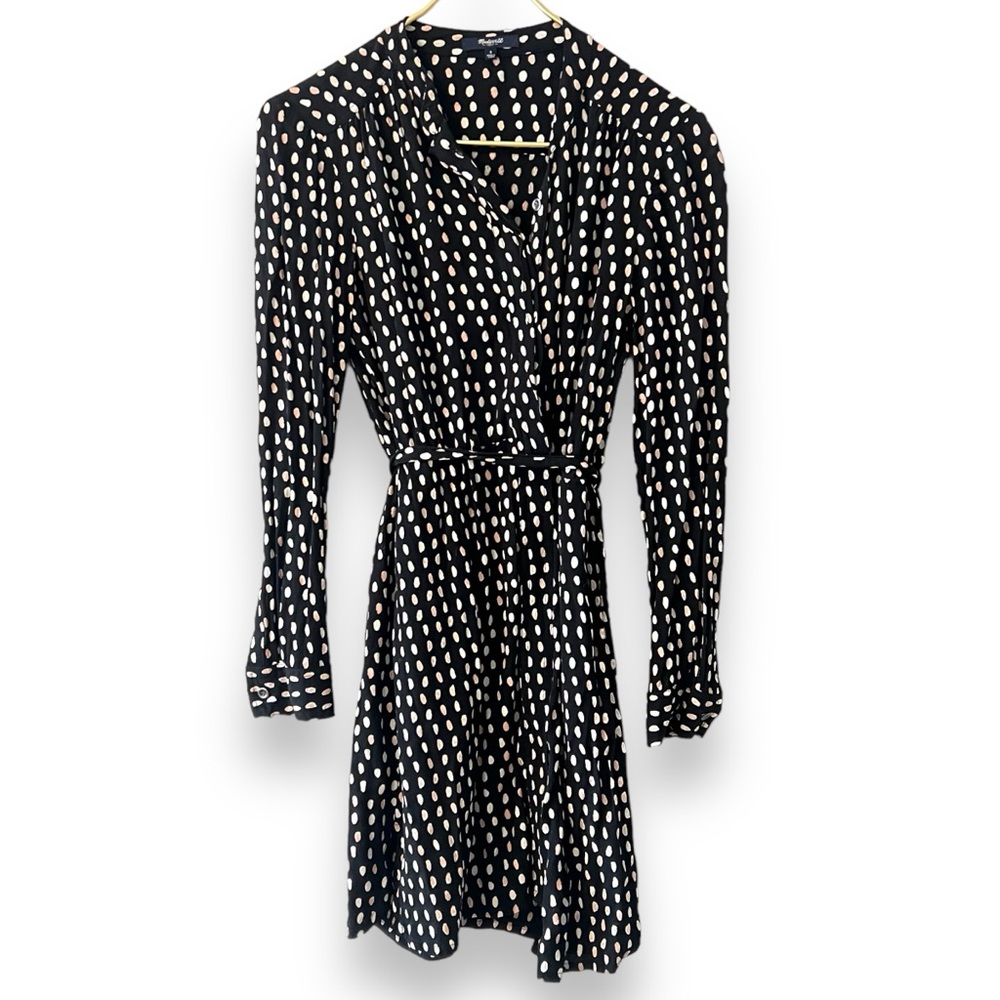 Madewell Polka Dot Black Wrap Dress
